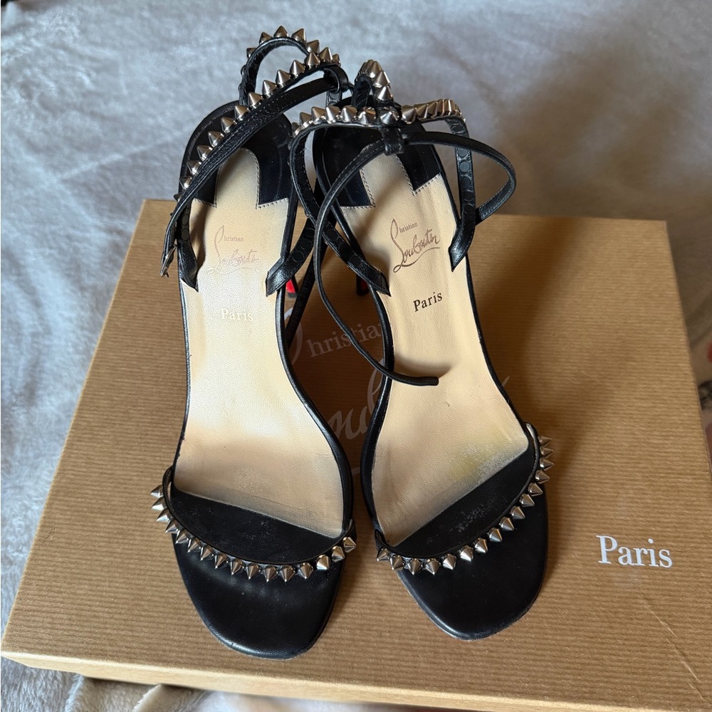 Christian Louboutin Black Studded Leather Ankle-Strap Heels